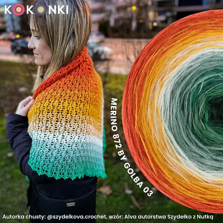 KOKONEK Merino 872 by Golba 03 - Rudy/kurkuma/krem/ciemna mięta/absynt