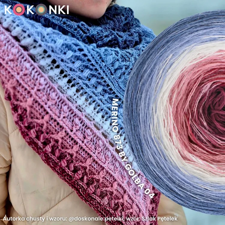 KOKONEK Merino 873 by Golba 04 - Szaro-niebieski/jasne indygo/biel/morela/lody porzeczkowe