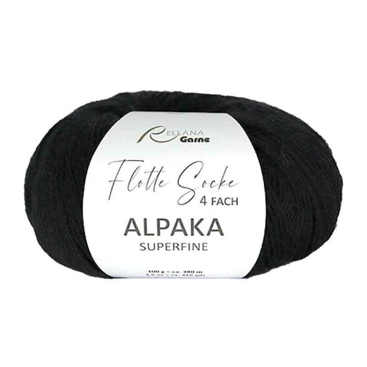 Włóczka skarpetkowa Rellana 4-fach Alpaka Superfine 3133 / czerń