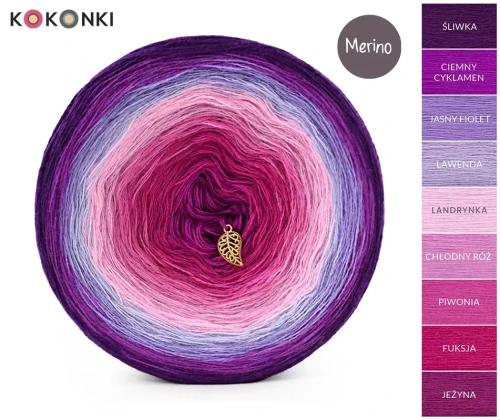 KOKONEK Merino 9K 02 - Śliwka/ciemny cyklamen/jasny fiolet/lawenda/landrynka/chłodny róż/piwonia/fuksja/jeżyna / 3 nitki / 1400 m / 300 g