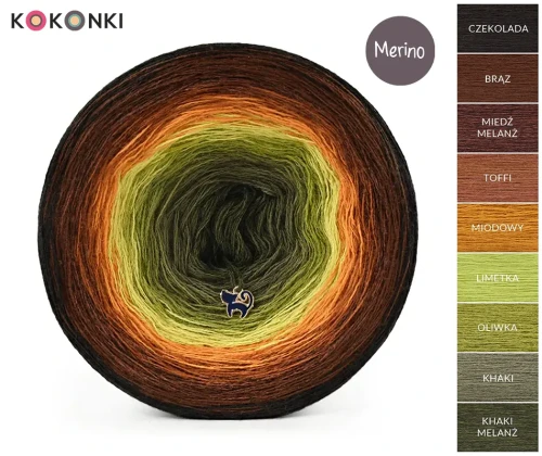 KOKONEK Merino 9K 06 - Czekolada/brąz/miedź melanż/toffi/miodowy/limetka/oliwka/khaki/khaki melanż / 3 nitki / 1400 m / 300 g