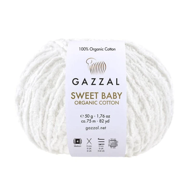 Włóczka Gazzal Sweet Baby Organic Cotton 2600 / biel