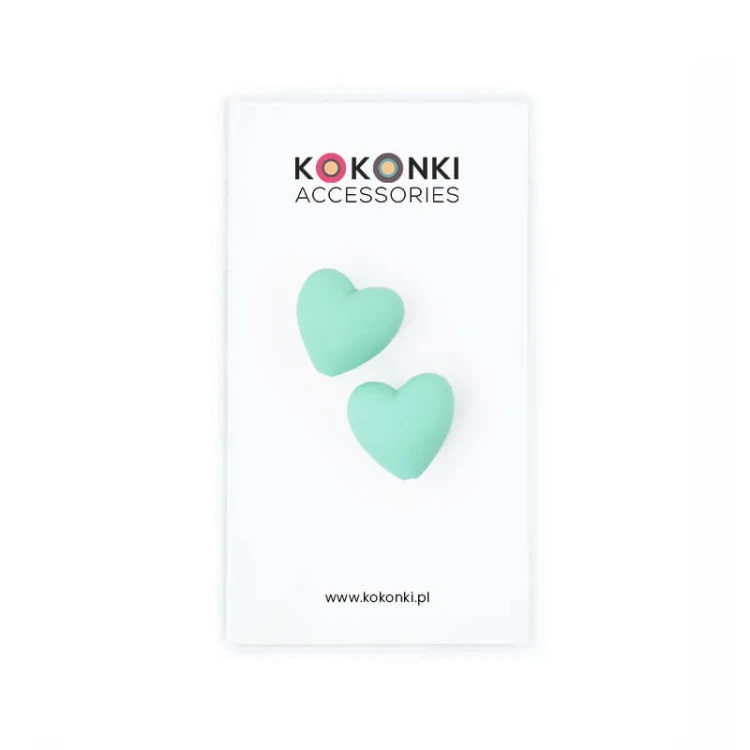 Stopery do drutów Kokonki Accessories / serduszko / mięta / 2 szt