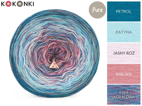 KOKONEK Pure Rare PR009 - Petrol/patyna/jasny róż/malwa + tęcza rafa koralowa (3 nitki + 1)