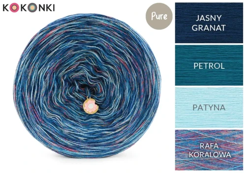 KOKONEK Pure Melanż PM002 - Jasny granat/petrol/patyna + tęcza rafa koralowa (3 nitki + 1)