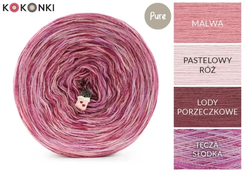 KOKONEK Pure Melanż PM003 - Malwa/pastelowy róż/lody porzeczkowe + tęcza słodka (3 nitki + 1)