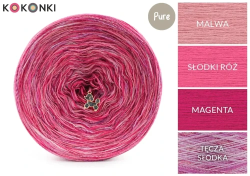 KOKONEK Pure Melanż PM004 - Malwa/słodki róż/magenta + tęcza słodka (3 nitki + 1)