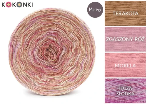 KOKONEK Merino Melanż R206 - Terakota/zgaszony róż/morela + tęcza słodka (3 nitki + 1)