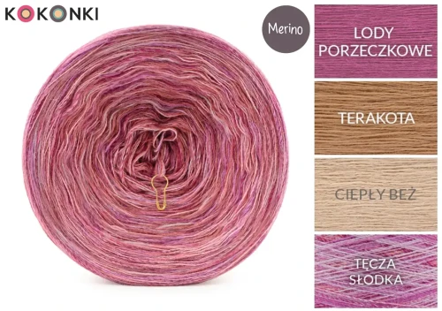 KOKONEK Merino Melanż R208 - Lody porzeczkowe/terakota/ciepły beż + tęcza słodka (3 nitki + 1)