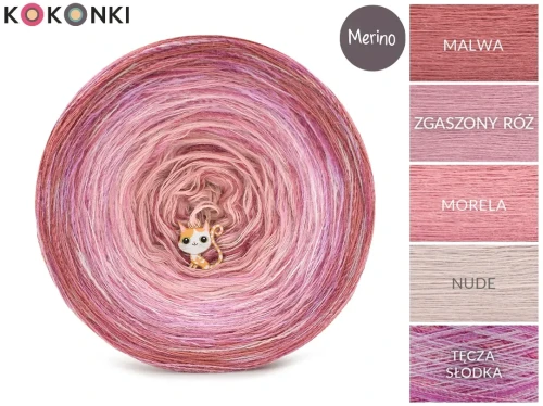 KOKONEK Rare Merino R201 - Malwa/zgaszony róż/morela/nude + tęcza słodka (3n + 1)