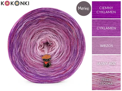 KOKONEK Rare Merino R202 - Ciemny cyklamen/cyklamen/wrzos/jasny róż + tęcza słodka (3n + 1)