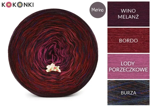 KOKONEK Rare Merino R204 - Wino melanż/bordo/lody porzeczkowe + tęcza burza (3n + 1)