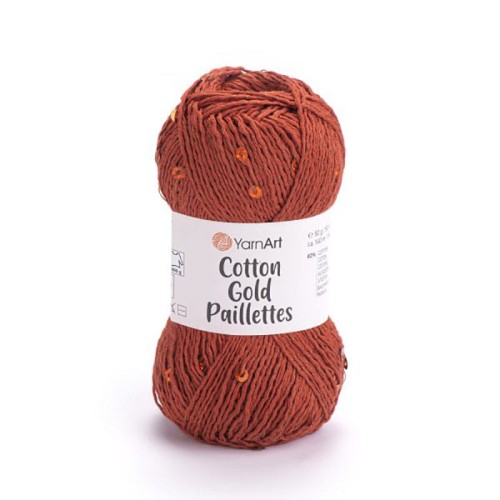 Włóczka z cekinami YarnArt Cotton Gold Paillettes 7117 / cegła