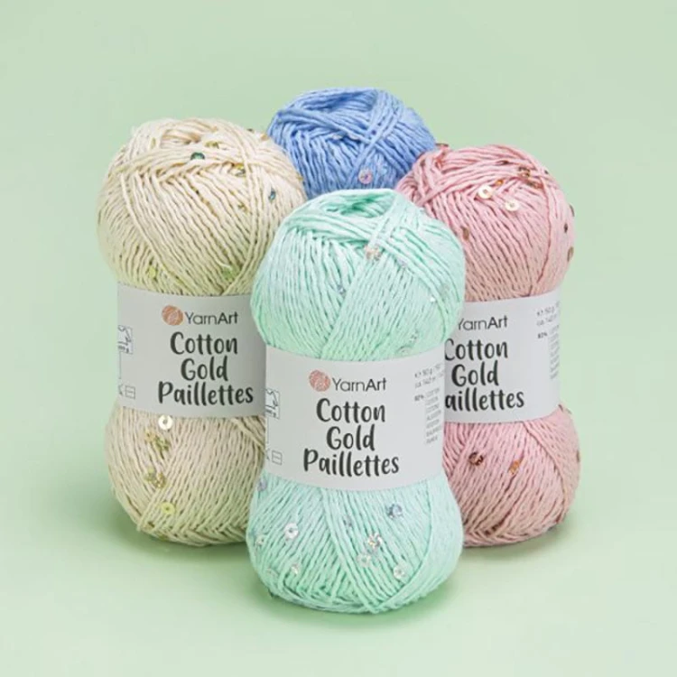 Włóczka z cekinami YarnArt Cotton Gold Paillettes 7112 / mięta ze srebrem