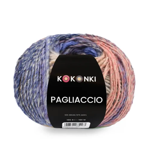 Włóczka KOKONKI Pagliaccio P18 / zgaszona tęcza / ~180 m