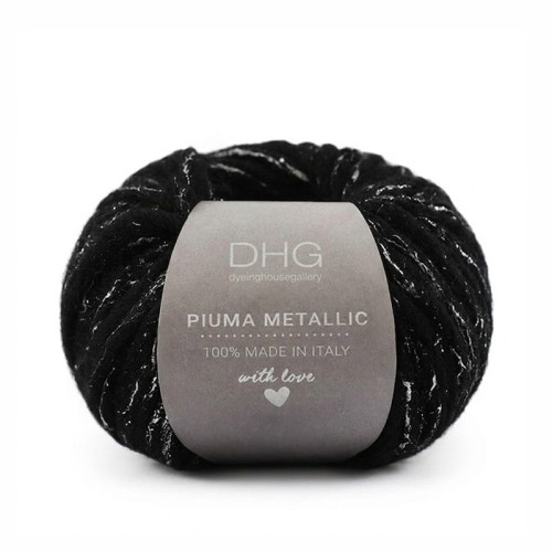 Włóczka DHG Piuma Metallic / Midnight - czerń i srebro