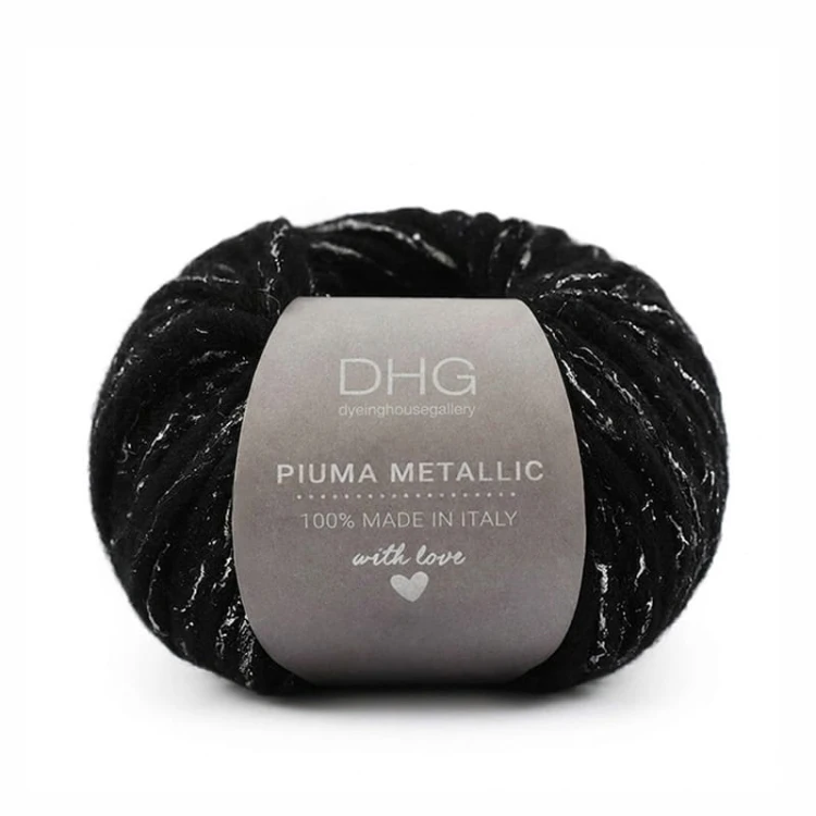Włóczka DHG Piuma Metallic / Midnight - czerń i srebro