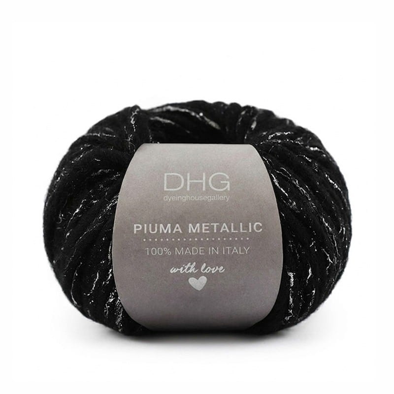 Włóczka DHG Piuma Metallic / Midnight - czerń i srebro