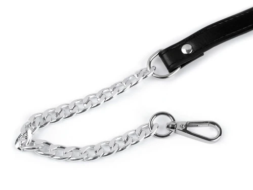 Uchwyt / rączka do torby z eko skóry z karabińczykiem / długość regulowana 115-130 cm / czerń-nikiel / 890712