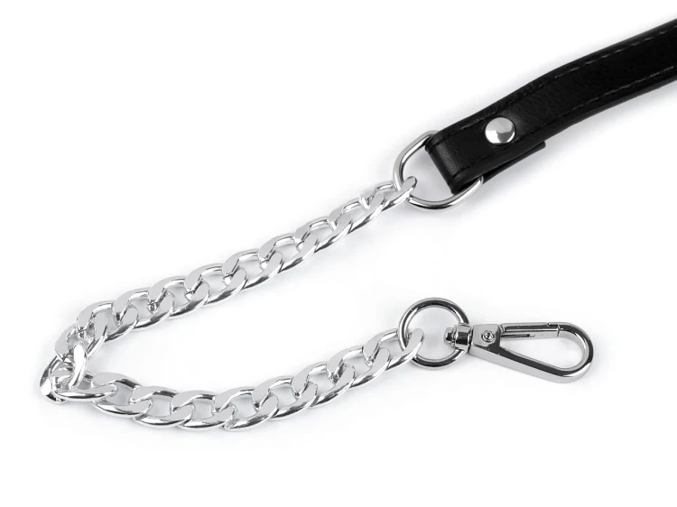 Uchwyt / rączka do torby z eko skóry z karabińczykiem / długość regulowana 115-130 cm / czerń-nikiel / 890712