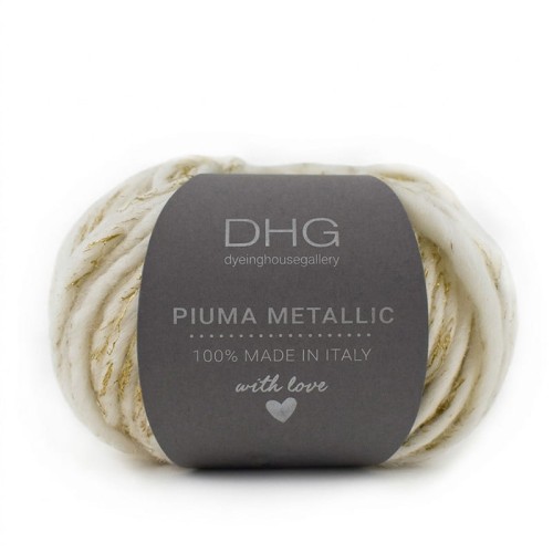 Włóczka DHG Piuma Metallic / Moon - krem i złoto