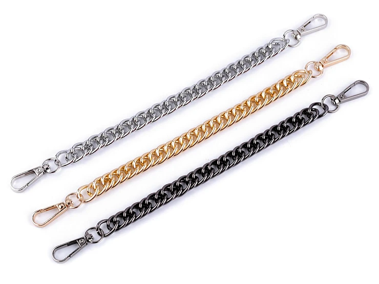 Łańcuszek do torebki z karabińczykiem krótki / dł. 25cm / szer. 12 mm / czarny nikiel / 930145