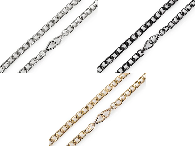 Łańcuszek do torebki z karabińczykiem / 12 mm / 125 cm / czarny nikiel / 930721
