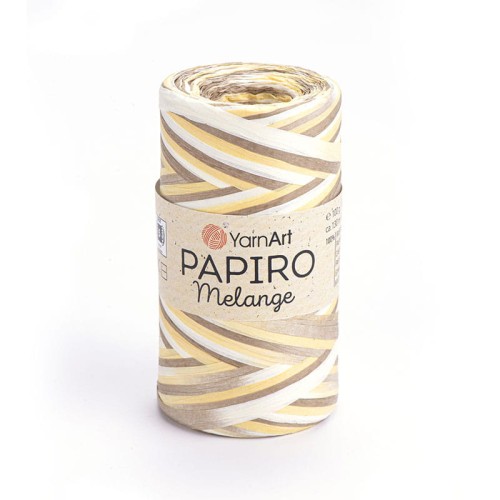 Włóczka Yarnart Papiro Melange 2313 / rafia papierowa / żółty-biel-brąz