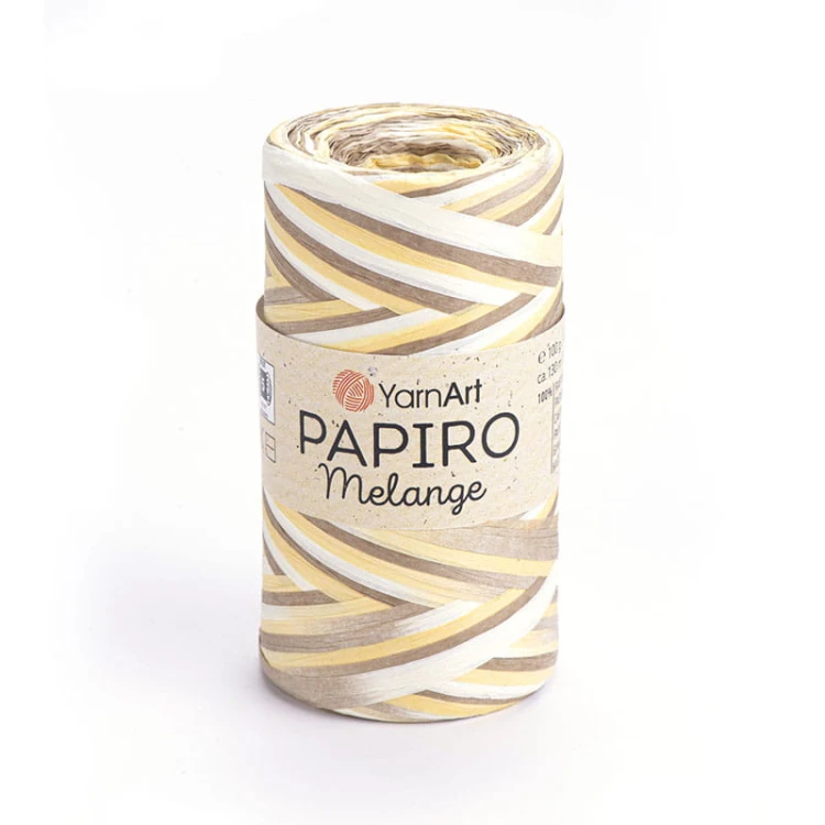 Włóczka Yarnart Papiro Melange 2313 / rafia papierowa / żółty-biel-brąz