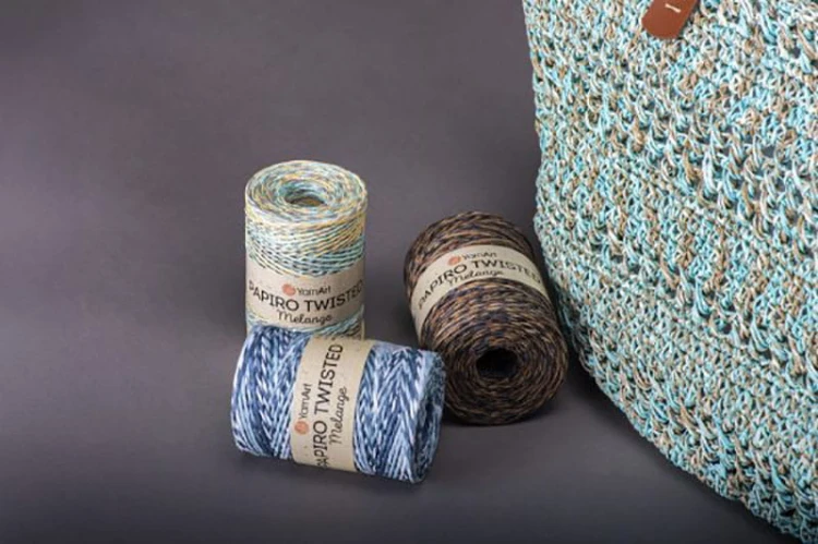 Włóczka Yarnart Papiro Twisted Melange 2305 / rafia papierowa / fiolet-niebieski-zieleń