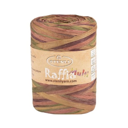 Włóczka Stenli Raffia Multi 16 / rafia papierowa / pomarańcza, łosoś, oliwka