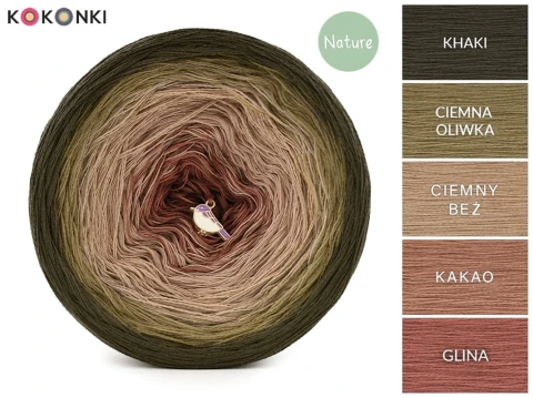 KOKONEK_Nature NT108 Zgaszona Jesień - Khaki/ciemna oliwka/ciemny beż/kakao/glina / 4 nitki / 1200 m / 280 g - GOTOWY