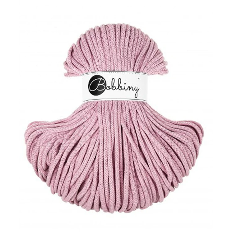 Sznurek pleciony bawełniany Bobbiny Premium / Zgaszony Różowy / Dusty Rose / 5mm / 100m
