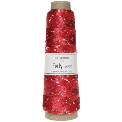 Włóczka / nić  z cekinami Go Handmade Party "deluxe" 18150 / czerwień