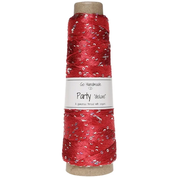 Włóczka / nić  z cekinami Go Handmade Party "deluxe" 18150 / czerwień
