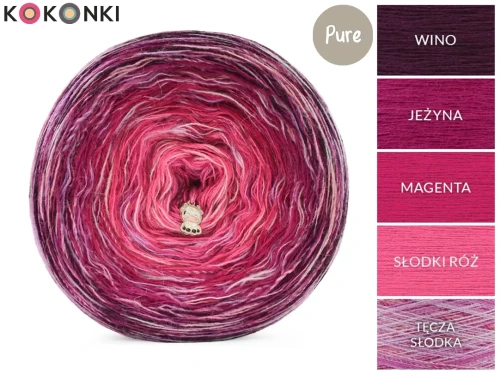 KOKONEK_Pure Rare PM008 - Wino/jeżyna/magenta/słodki róż + tęcza słodka (3n + 1) / 1200 m / 320g - GOTOWY