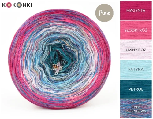 KOKONEK_Pure Rare PM010 - Magenta/słodki róż/jasny róż/patyna/petrol + tęcza rafa koralowa (3n + 1) / 1200 m / 320g - GOTOWY