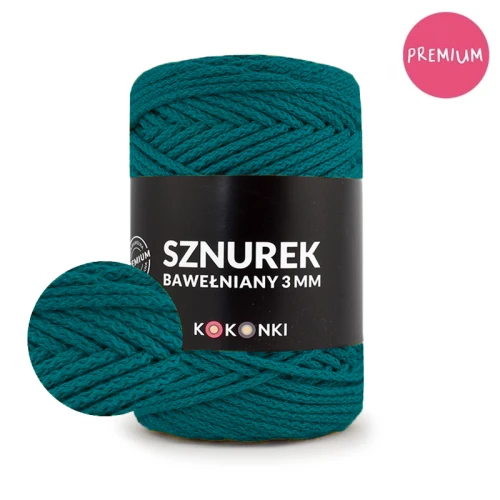PREMIUM sznurek bawełniany by KOKONKI 3mm / rolka 100m / 368 morski