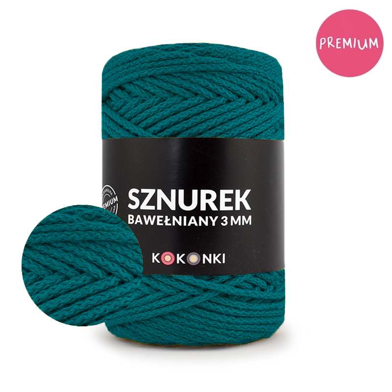 PREMIUM sznurek bawełniany by KOKONKI 3mm / rolka 100m / 368 morski