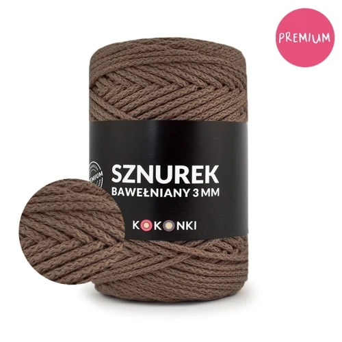 PREMIUM sznurek bawełniany by KOKONKI 3mm / rolka 100m / 314 orzech
