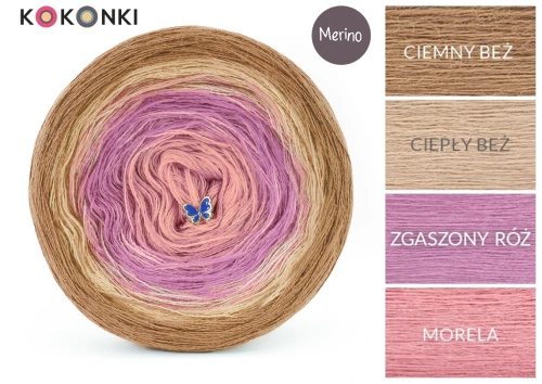 KOKONEK_Merino 839 - Ciemny beż/ciepły beż/zgaszony róż/morela / 3 nitki / 1200 m / 255 g - GOTOWY