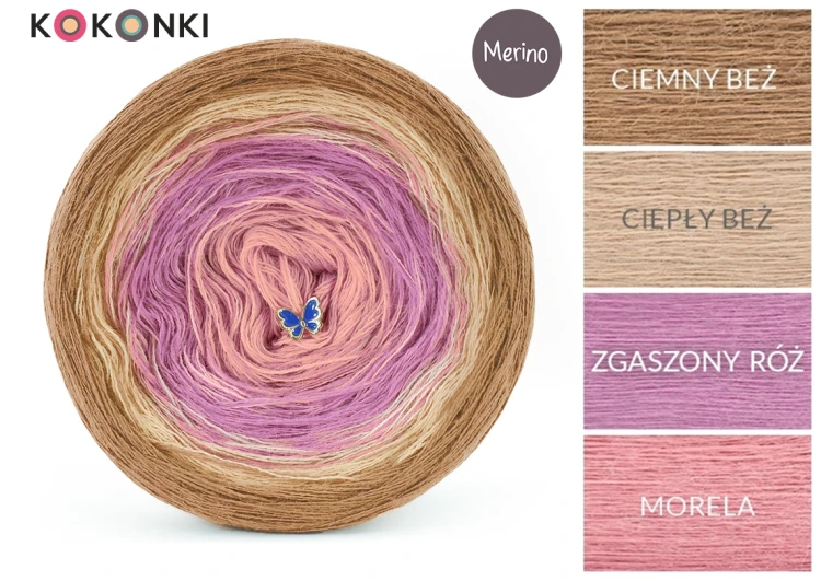 KOKONEK_Merino 839 - Ciemny beż/ciepły beż/zgaszony róż/morela / 3 nitki / 1200 m / 255 g - GOTOWY