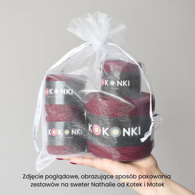 Zestaw na sweter/kardigan Nathalie od Kotek i motek 01 / Kokonki Nature / Popielaty/szaroniebieski/szary/ciemny szary/atrament + wzór PDF
