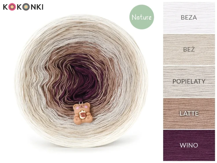 Zestaw na sweter/kardigan Nathalie od Kotek i motek 02 / Kokonki Nature / Beza/beż/popielaty/latte/wino + wzór PDF