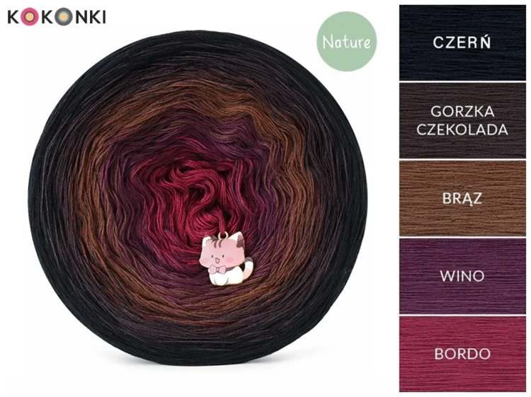Zestaw na sweter/kardigan Nathalie od Kotek i motek 03 / Kokonki Nature / Czerń/gorzka czekolada/brąz/wino/bordo + wzór PDF