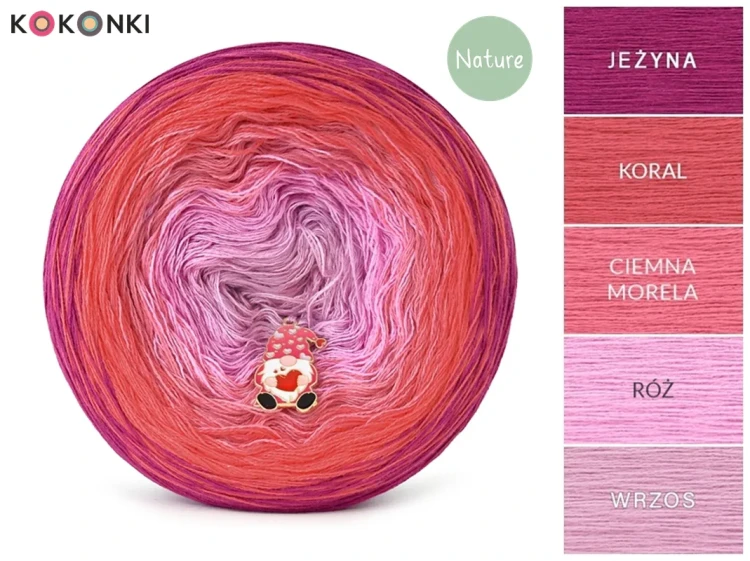 Zestaw na sweter/kardigan Nathalie od Kotek i motek 05 / Kokonki Nature / Jeżyna/koral/ciemna morela/róż/wrzos + wzór PDF