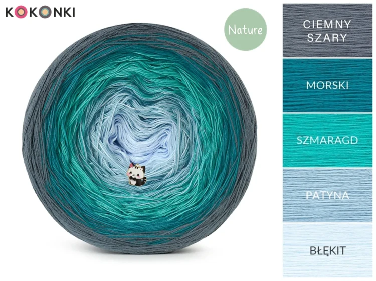 Zestaw na sweter/kardigan Nathalie od Kotek i motek 09 / Kokonki Nature / Ciemny szary/morski/szmaragd/patyna/błękit + wzór PDF