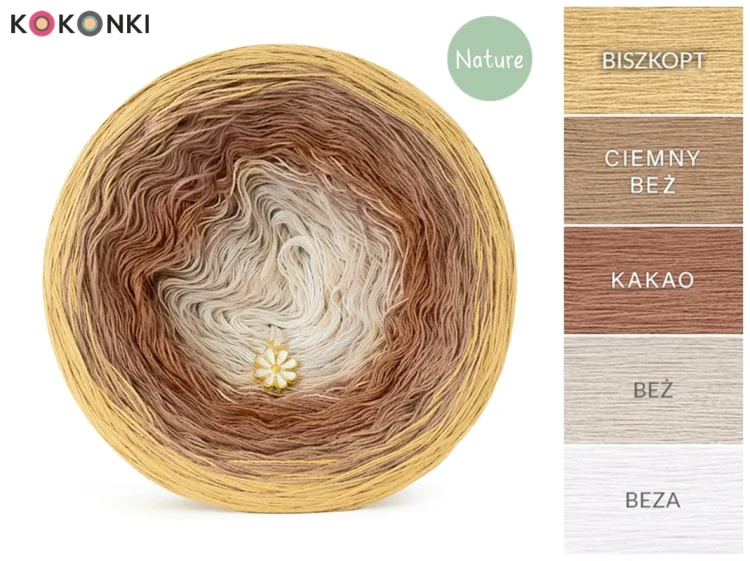 Zestaw na sweter/kardigan Nathalie od Kotek i motek 10 / Kokonki Nature / Biszkopt/ciemny beż/kakao/beż/beza + wzór PDF