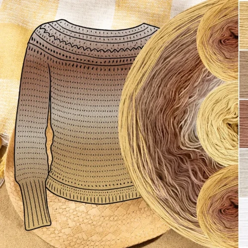Zestaw na sweter/kardigan Nathalie od Kotek i motek 10 / Kokonki Nature / Biszkopt/ciemny beż/kakao/beż/beza + wzór PDF
