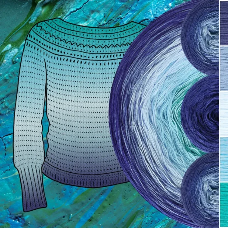 Zestaw na sweter/kardigan Nathalie od Kotek i motek 07 / Kokonki Nature / Atrament/denim/błękit/aqua/szmaragd + wzór PDF